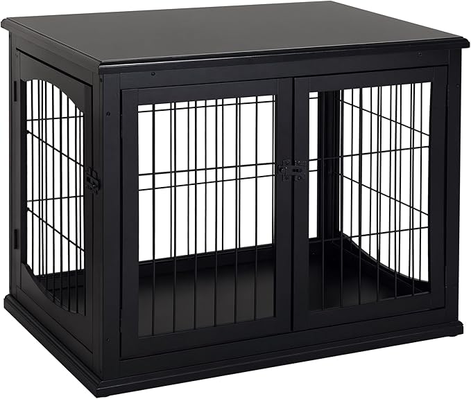 PawHut Dog Crate Furniture, Small Dog Cage End Table with Two Opening Sides, Lockable Door, Puppy Kennel Indoor, Cute and Decorative, Black