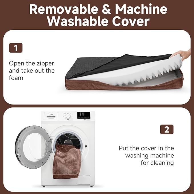 OhGeni Orthopedic Waterproof & Machine Washable Dog Bed for Large Pets, Suitable for Crates, Cat Mat with 25D Egg Crate Foam, Non-Slip Bottom & Removable Cover, 41 Inches(Brown)