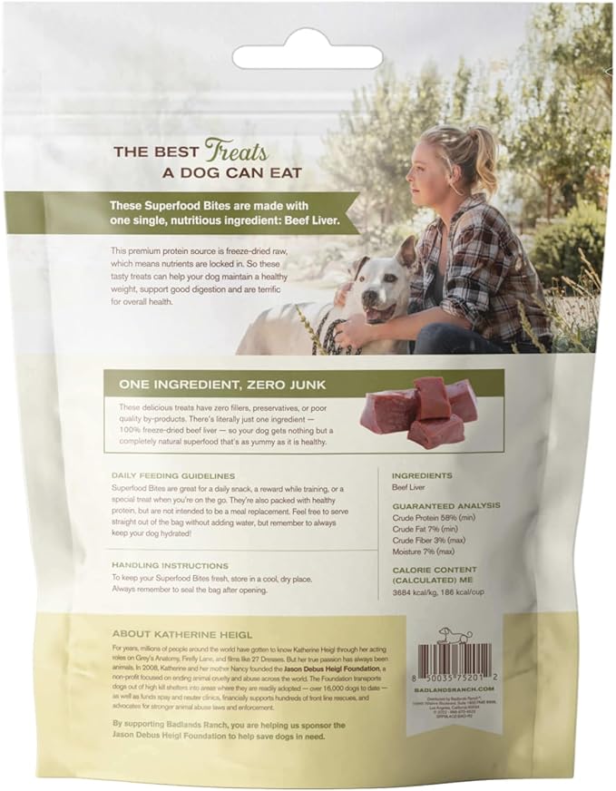 Superfood Bite, Freeze-Dried Raw Dog Treats - Protein Rich, Train & Reward, Traceable Single Ingredient by Katherine Heigl (Beef Liver)