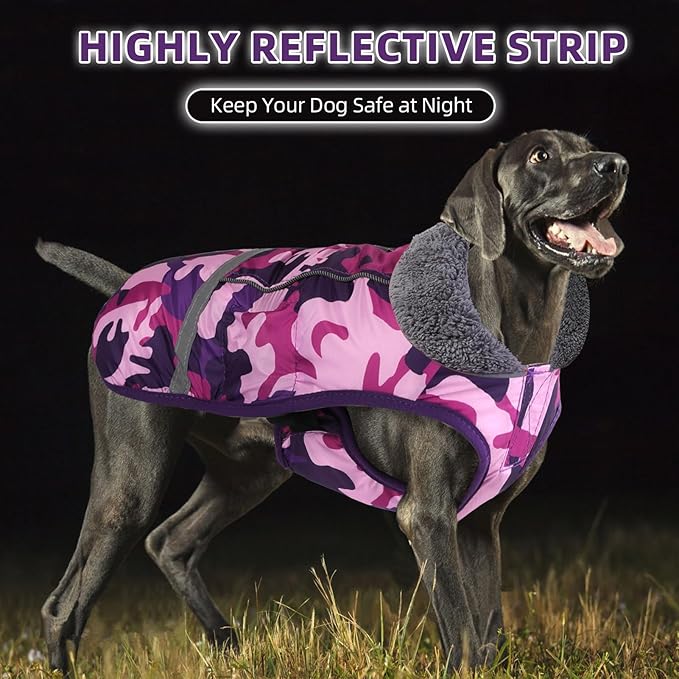 Doglay Dog Coat, Waterproof Dog Jacket Pet Winter Coat for Cold Weather with Thicken Furry Collar, Reflective Puppy Winter Jacket Warm Fleece Lining for Small Medium Large Pets