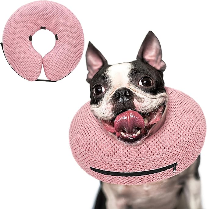 Supet Inflatable Dog Cone Collar for Dogs to Stop Licking, Dog Donut Collar After Surgery, Soft Pet Cone for Small Medium Large Dogs Pink 02 M