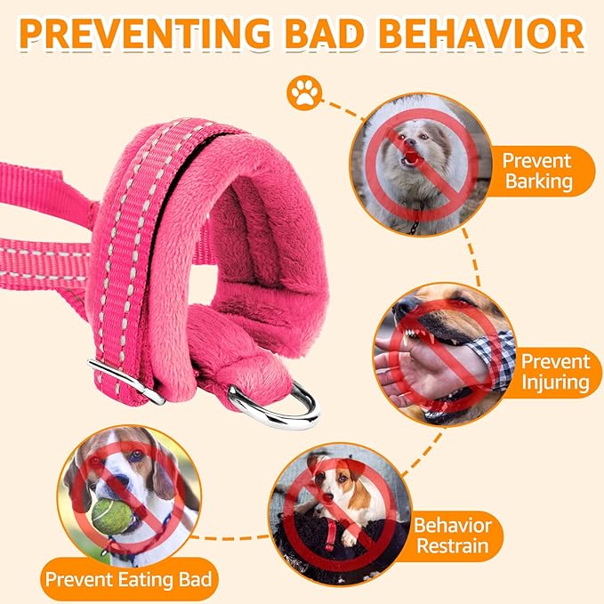 SlowTon Soft Dog Muzzle, Adjustable Padded Nylon Muzzle for Large Medium Dogs Anti Chewing Barking Biting, Allow Dog Pant & Drink (Fuchsia, L)