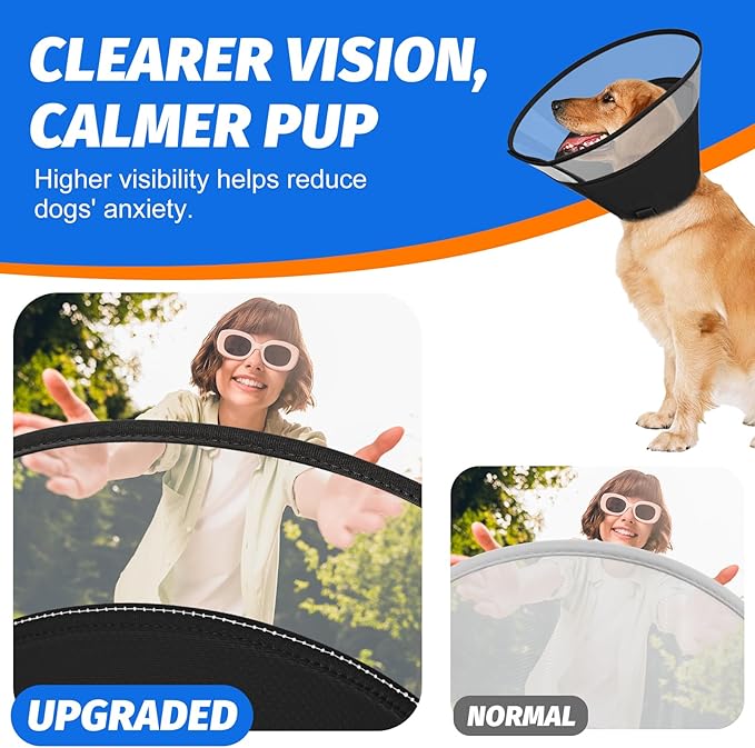 Dog Cone Collar with Soft Pad, Transparent Elizabeth Recovery Collar for Large, Medium, Small Dogs to Stop Licking, Pet Head Cone Alternative After Surgery, Neutering, Injury (S)
