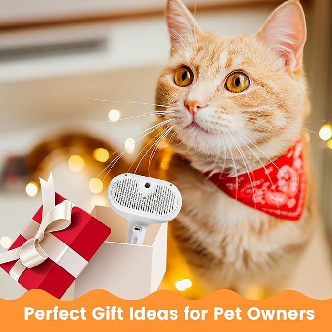 3 in 1 Cat Steam Brush, Pet Steam Brush for Cat Dog Long Short Haired, Pet Spray Hair Removal Comb for Small Animals Shedding & Grooming, Water Mist Spray Brushes with Release Button(White)