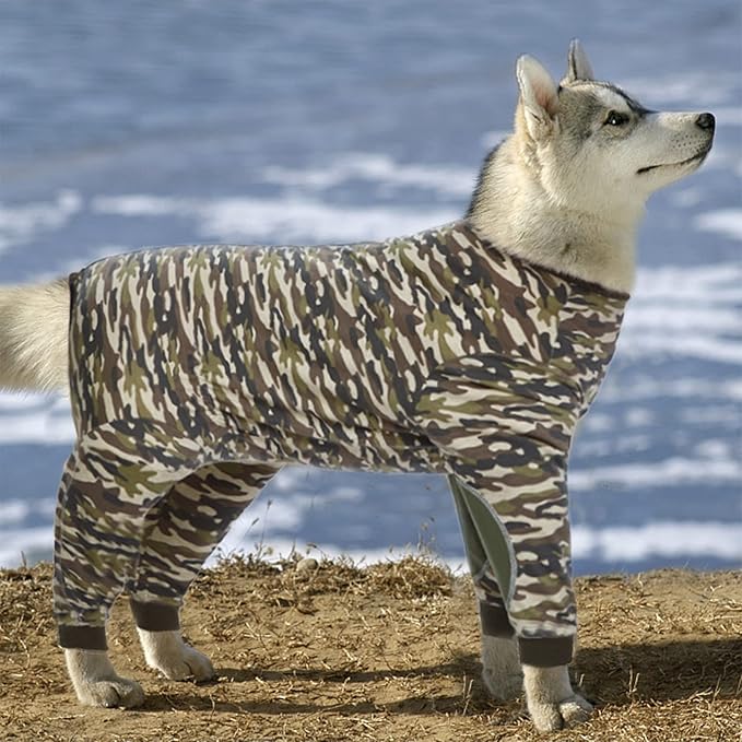 Yeapeeto Dog Onesie Surgery Recovery Suit for Large Medium Bodysuit Dogs Pajamas PJS Full Body for Shedding, Prevent Licking, Wound Protection, Cone Alternative (2XL, Camo)