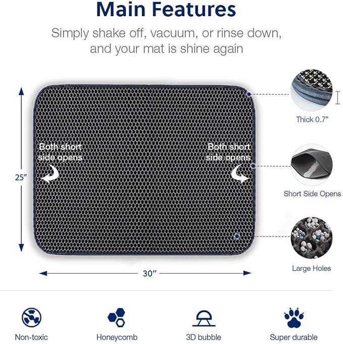 WePet Cat Litter Mat, Kitty Litter Trapping Mat, Honeycomb Double Layer Mats, No Phthalate, Urine Waterproof, Easy Clean, Scatter Control, Catcher Litter Tray Box Rug Carpet