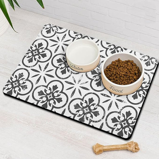 Dog Food Mats for Floors Absorbent, Pet Cat Food Mat - Quick Dry Dog Bowl Mats for Food and Water, Eco-Friendly Boho Pet Supplies