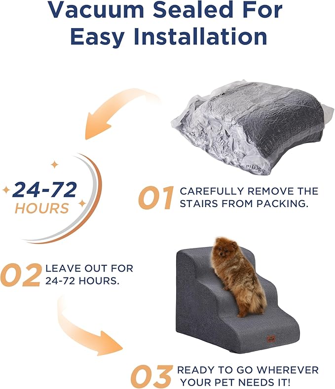 Navy Blue Curved Dog Stairs Ramp for Small Dogs & Cats 17.1" H, 3-Step Dog Steps for Couch Sofa and Chair, Pet Stairs for Cats, Non-Slip Balanced Pet Steps