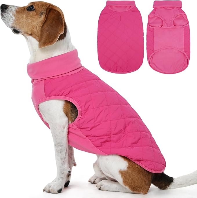 FUAMEY Dog Fleece Jacket for Large Dogs,Dog Winter Vest Lightweight Dogs Coat Pullover Breathable Pet Turtleneck Jackets Windproof Water Resistant Vests Warm Puppy Snowsuit Pink L