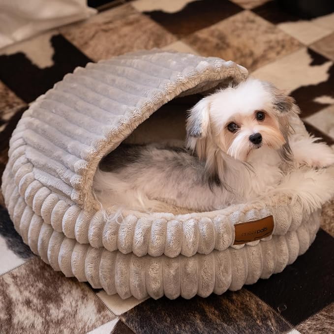 CHEERPALS Cat Bed Cave for Indoor Cats, Washable Round Cat Bed Soft Fluffy Pet Bed for Kitty, Puppy and Small Dog(Khaki)