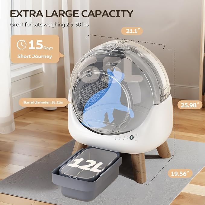 Self Cleaning Litter Box,Automatic Cat Litter Box for Multiple Cats,Robot with APP Control,Dual Safety Protection,Odor-Free Waste Disposal Includes Trash Bags,WhiteKT