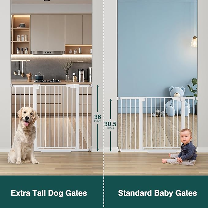 Cumbor 36" Extra Tall Baby Gate for Stairs, 29.7-48" Wide Dog Gate for Doorways, Pressure Mounted Auto-Close Pets Gates for Dogs Indoor, Durable Safety Child Gate, Mom's Choice Awards Winner, White