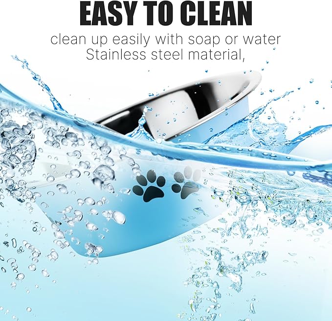 Stainless Steel Dog Bowls, Nonslip Rubber Bottom No Spill Proof Skid Metal Insulated Dog Bowls for Large Medium Small Breed Dogs (Blue, 3.6 Cups/29 OZ)