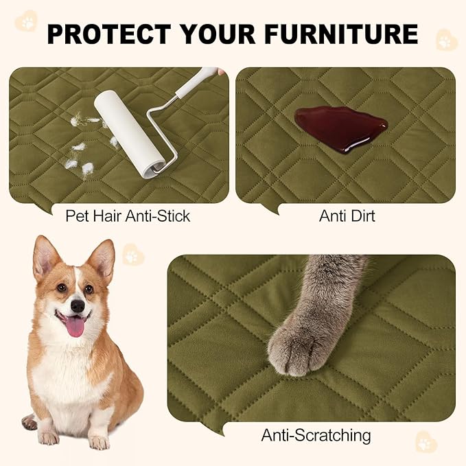 Smiry Waterproof Dog Blanket, 68x82 Inch Soft Pet Bed Cover Reversible, Washable Sofa Couch Furniture Protector for Small Medium Large Dog Puppy Cat, Green/Navy