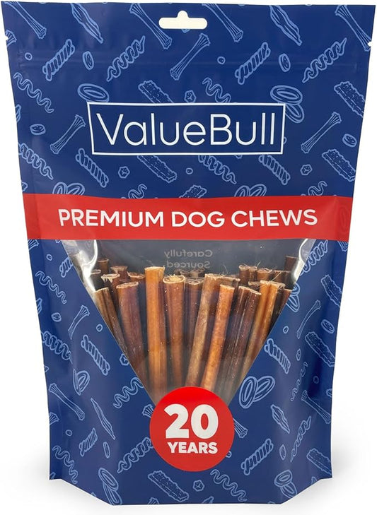 ValueBull Bully Sticks for Small Dogs, Thin 6 Inch, 50 Count - All Natural Dog Treats, 100% Beef Pizzles, Single Ingredient