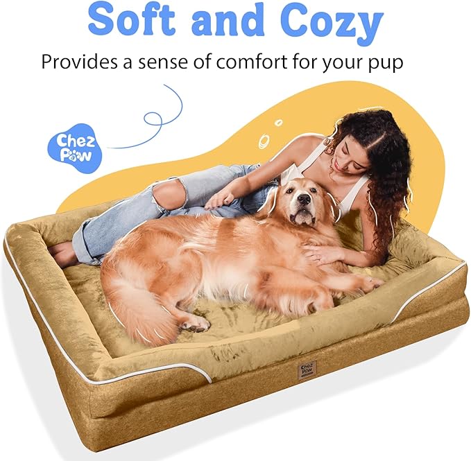 Washable Orthopedic Large Dog Bed - Big Dog Beds with Removable Waterproof Cover and Non-Slip Bottom XL Large Pet Bed with Bolster Extra Large Dogs Bed