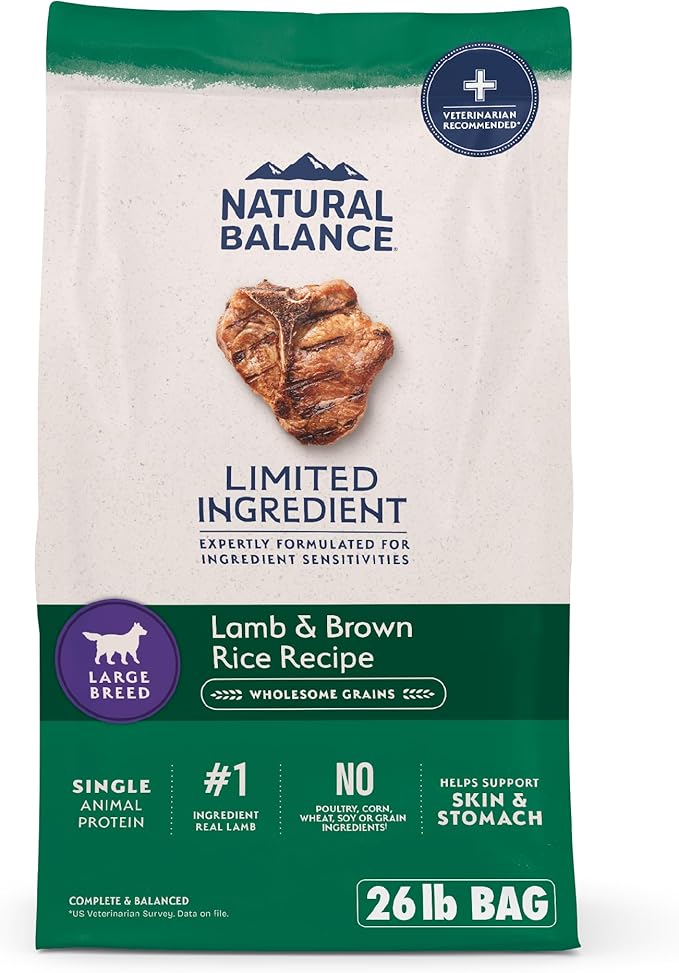 Natural Balance Limited Ingredient Large Breed Adult Dry Dog Food with Healthy Grains, Lamb & Brown Rice Recipe, 26 Pound (Pack of 1)