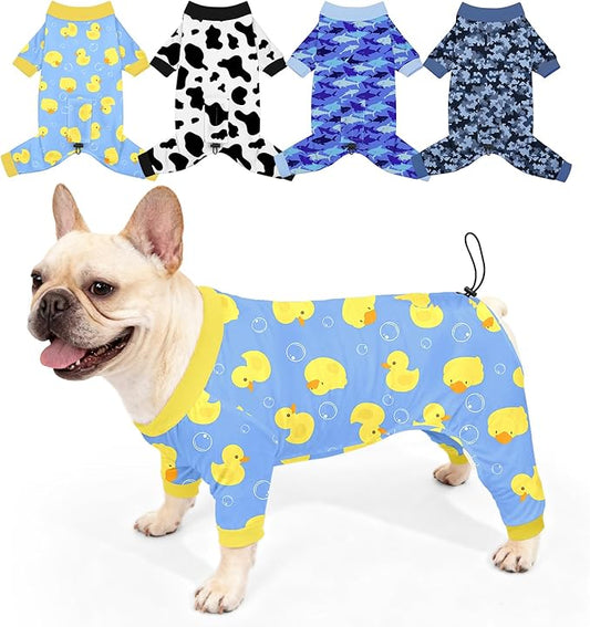 Bienbee Dog Pajamas, 4 Pack Cute Soft Dog Puppy Clothes Dogs Pjs Onesies Jammies Outfit Adjustable Breathable & Stretchy Clothes for Small Medium Large Dogs Girl Boy Puppy-L