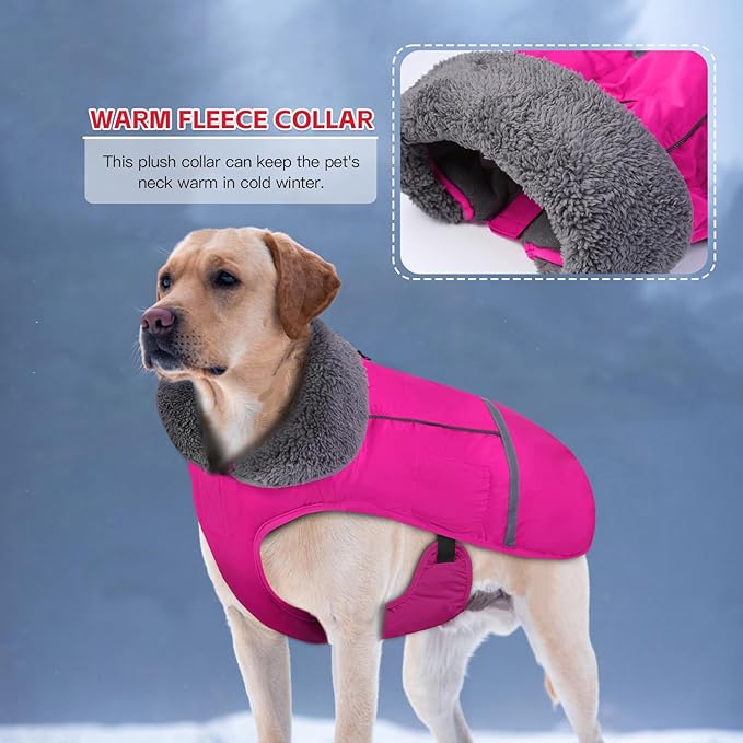 Doglay Dog Coat, Waterproof Dog Jacket Pet Winter Coat for Cold Weather with Thicken Furry Collar, Reflective Puppy Winter Jacket Warm Fleece Lining for Small Medium Large Pets