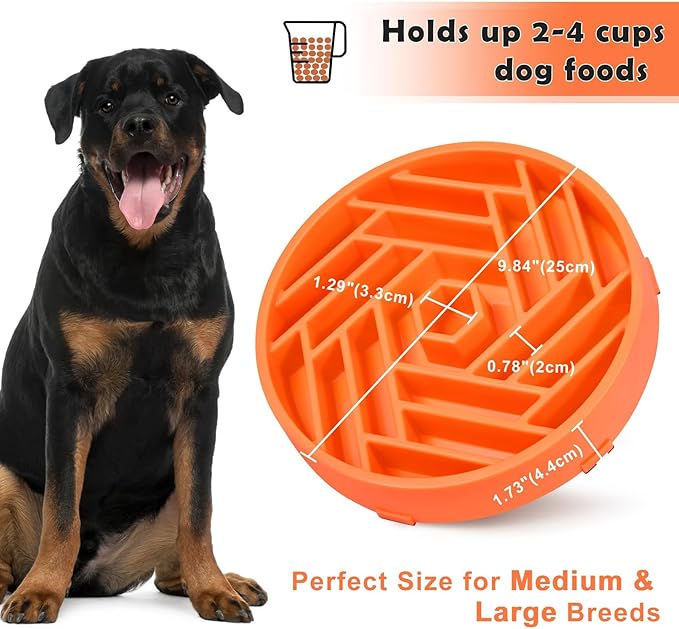 TOBYTO Slow Feeder Dog Bowls Large Medium Breed,Anti-Choking Slow Eating Dog Food Bowl,Non Slip Pet Slower Food Feeding Bowls Large Puzzle Slow Feeder Bloat Stop Maze Dog Dishes,Orange