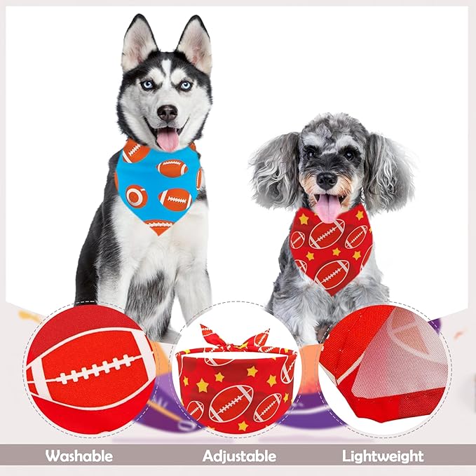 7 PCS Football Dog Bandanas for Small Dogs Stitching Edge Dog Bandana for Puppy Doggy Print One Side Scarves Game Day Grooming S