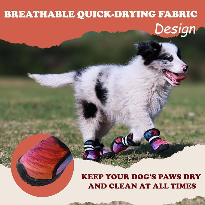 Dog Shoes for Small Medium Large Dogs,Neoprene Dog Booties & Paw Protectors for Hiking Hot Pavement Hardwood Floors,Quick-Drying Fabric Dog Boots W/Perforated soles for Flowing Water (Green-1)