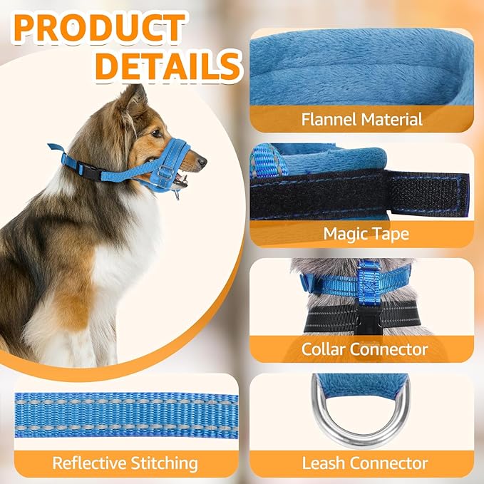 SlowTon Soft Dog Muzzle, Adjustable Padded Nylon Muzzle for Large Medium Dogs Anti Chewing Barking Biting, Allow Dog Pant & Drink (Blue, M)