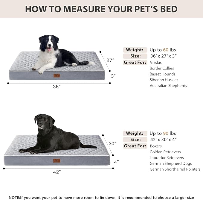 WNPETHOME Orthopedic XL Dog Beds Large Sized Dog, Waterproof Extra Large Dogs Bed with Removable Washable Cover, Multi-Needle Quilting Dogs Crate Bed