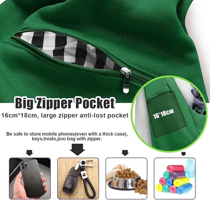 Tomkas Dog Sling Carrier for Small Dogs Puppy Carrier for Small Dogs (Emerald Green, Adjustable Strap & Zipper Pocket)