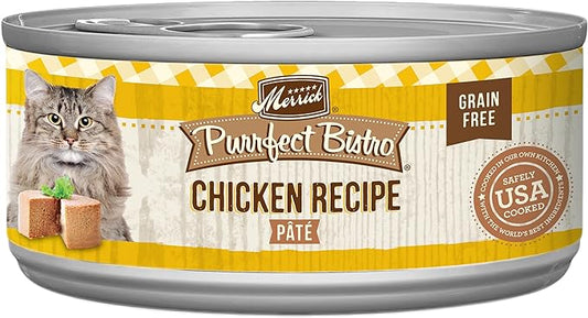 Merrick Purrfect Bistro Grain Free Premium Soft Canned Pate Adult Wet Cat Food, High Protein Chicken Recipe - (Pack of 24) 3 oz. Cans