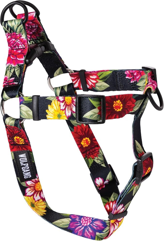 Wolfgang Heavy Duty Adjustable Dog Harness, Pull-Tested to Over 800 lbs for Walking & Training, DarkFloral Print, Medium