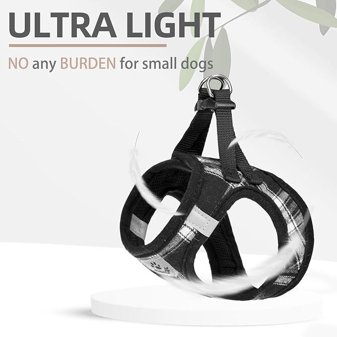 PUPTECK Adjustable Dog Harness Collar and Leash Set Step in No Pull Pet Harness for Small Medium Dogs Puppy and Cats Outdoor Walking Running, Soft Mesh Padded Reflective Vest Harnesses, Black S