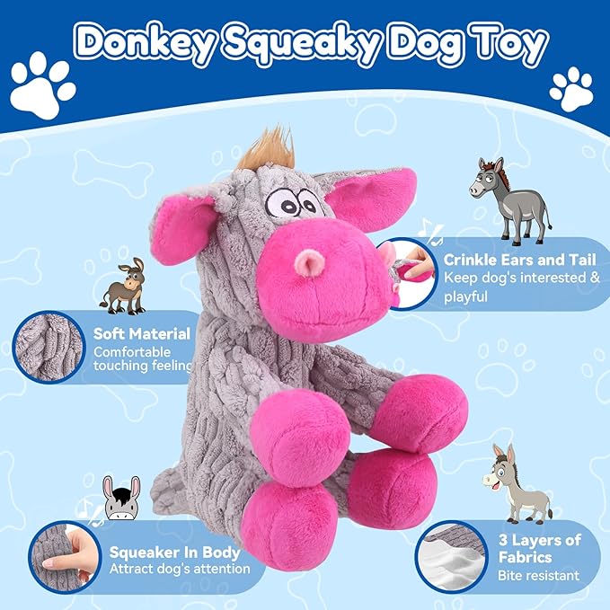 Plush Chew Toys for Large Dogs, Tough Crinkle Stuffed Animal Squeaky Interactive Toys for Small Medium Large Dogs, Keep Them Busy, Big Pet Toys