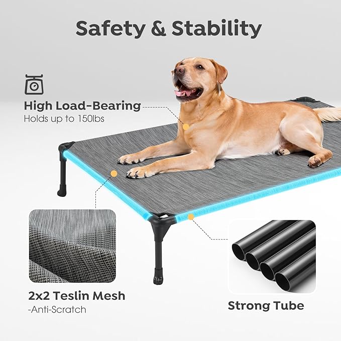 Veehoo 2-Pack Raised Dog Beds - Cooling Portable Pet Cot with No-Slip Feet, Breathable Mesh, Size 42" x 30", Black Silver, CWC1803-L