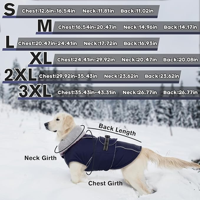 Lelepet Warm Dog Coat Reflective Fleece Vest Waterproof Dog Jacket with Adjustable Buckle Hook & Loop Windproof Cold Weather Coats for Small Medium Large Dogs, Navy Blue, XL