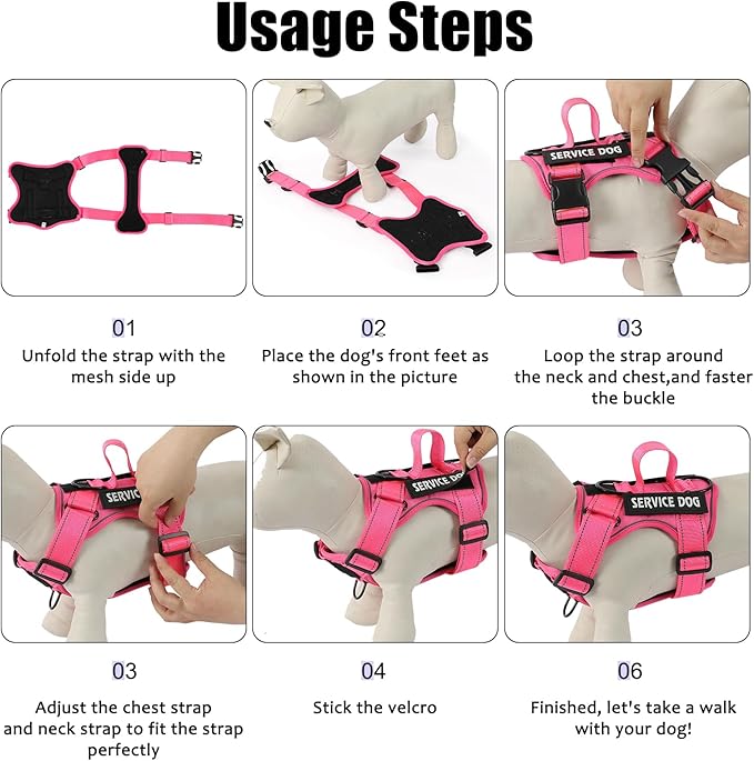 Demigreat Reflective Dog Vest Harness with 5 PCS Patches, Adjustable Soft Oxford Dog Harness, Inner Layer Mesh, Prevent Pulling and Choking, Small (HotPink)