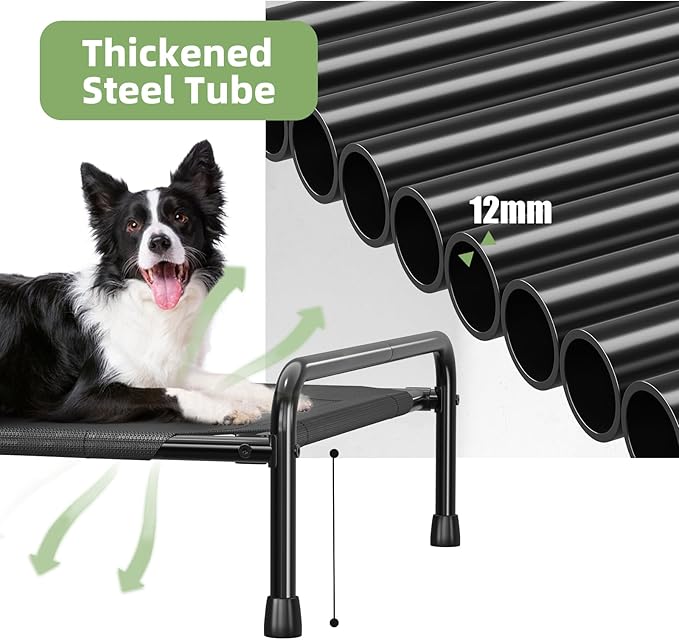 Dog Beds Large Sized Dog, Elevated Dogs Bed for Large Dogs, Portable Cooling Pet Cot with Breathable & Waterproof Mesh, Indoor & Outdoor Raised Pet Hammock Bed, Black