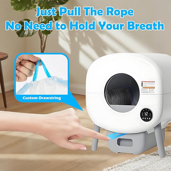 120 Count Cat Litter Bags For Poop Compatible with Litter Robot Waste Bags,Litter Box Liners With Drawsting For Automatic or Self-Cleaning Cat Box, Heavy-Duty, Extra Thick,26.37"X15.74"