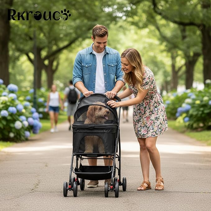 3 in 1 Dog Strollers 4 Wheels Folding Pet Stroller with Detachable Carrier Multifunction Portable Dogs Travel Carriers for Medium Small Puppy Kittens(Solid Black)