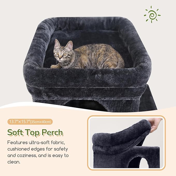 Globlazer Cat Tower for Multiple Indoor Cats, 52 inch Heavy Duty Cat Tree with 3 Condos, Plush Cat Condo with Scratching Posts and Pad for Adult Cats Kitten, Padded Perch, Basket Bed, F52B, Dark Grey