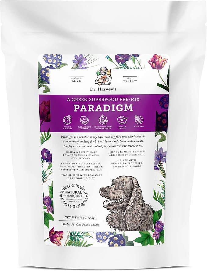 Dr. Harvey's Paradigm Green Superfood Dog Food, Human Grade Dehydrated Grain Free Base Mix for Dogs, Diabetic Low Carb Ketogenic Diet (6 Pounds)