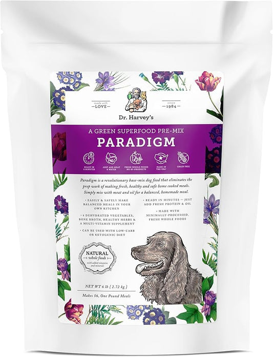 Dr. Harvey's Paradigm Green Superfood Dog Food, Human Grade Dehydrated Grain Free Base Mix for Dogs, Diabetic Low Carb Ketogenic Diet (6 Pounds)