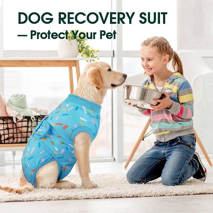 Kuoser Dog Recovery Suit Male, Dog Surgery Suit for Neutering, Breathable Recovery Onesie, Post-Op Protective Vest for Wound, Bodysuit for Abdominal Wounds Skin Disease, BlueRibbon M