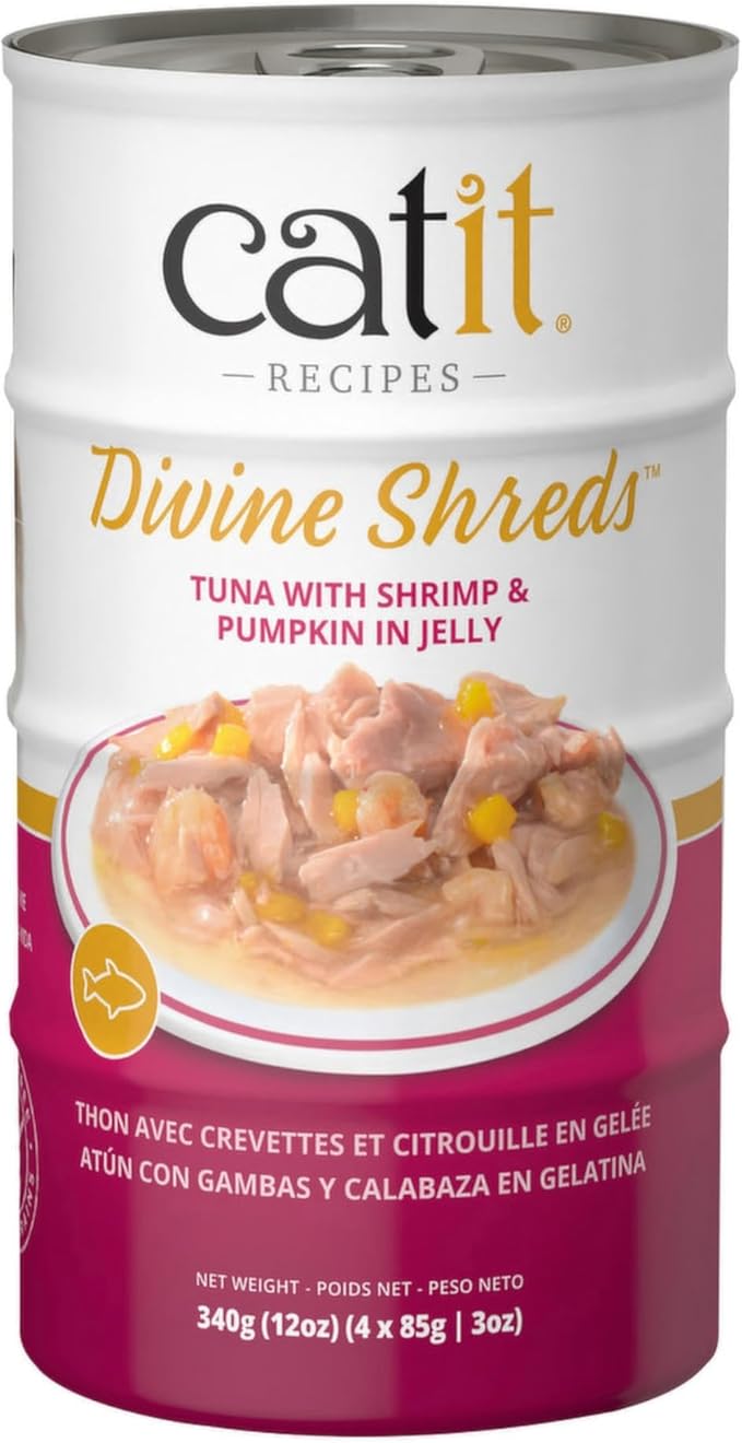 Catit Divine Shreds in Jelly, Premium Wet Cat Food, Tuna with Shrimp & Pumpkin