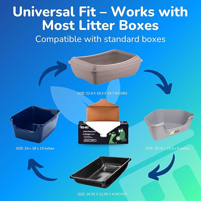 PET N PET Cat Litter Box Liners Bags Extra Large, Heavy Duty Tear Resistant & Drawstring Closure Cat Litter Bags, Waterproof Kitty Box Liners Fits Litterbox Pan Sizes, 34" x 18", 21 Count