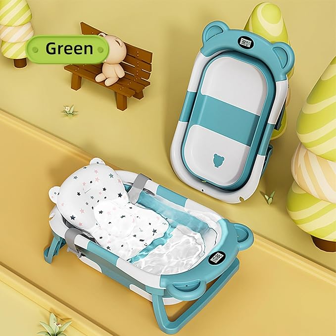 Collapsible Dog Bathtub with Thermometer, Suitable for Dogs and Cats - Portable and Foldable Dog Bathtub with Drain Plug - Space-Saving Dog Bathing Basin and Multi-Purpose Laundry/Storage Basket