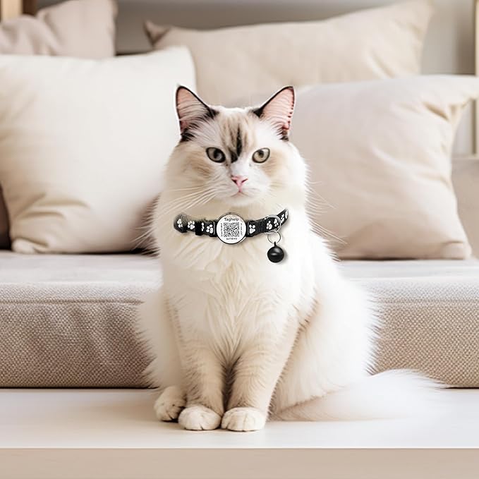 2 Pack QR Code Cat Collar with Instant Lost Pet Recovery System, Scan for Urgent Alerts & Location Info, Breakaway Reflective Collar with Safety Bell (Blue & Pink)