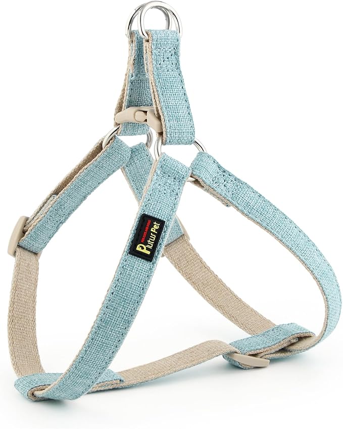 Plutus Pet Cotton Hemp Step in Dog Harness, Sustainable, Lightweight and Escape-Proof, Quick Fit Dog Harness for Puppy Small Medium and Large Dogs, Light Blue, M