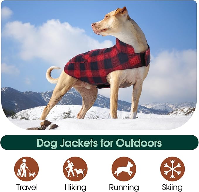 Kuoser Dog Winter Coat, Reversible Dog Jacket, Warm Doggie Coat British Style Puppy Cold Weather Vest, Windproof Pet Clothes Vest for Small Dogs, Red S