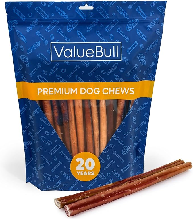 ValueBull Bully Sticks for Dogs, Thick 12 Inch, 25 Count - All Natural Dog Treats, 100% Beef Pizzles, Single Ingredient